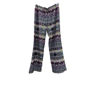 Vanilla Star Boho Tribal Print Wide Leg Pants Size L Drawstring Waist